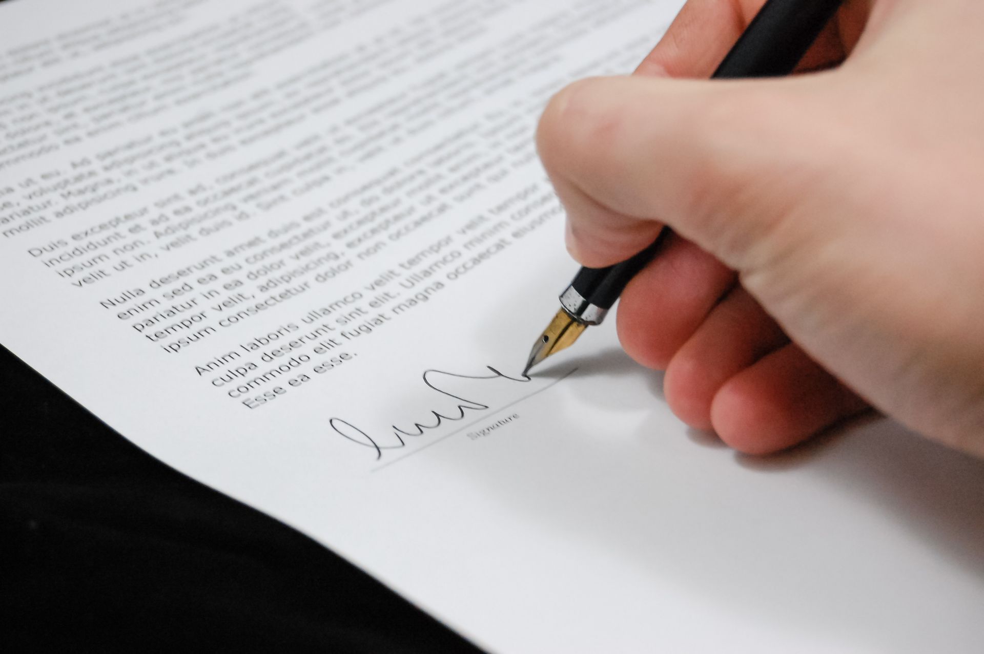 A document signed with a fountain pen